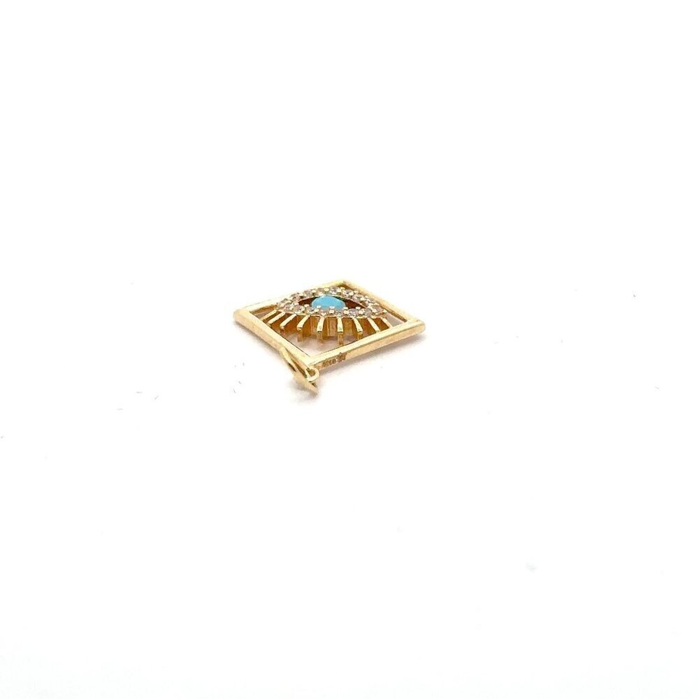 18K Gold Pendant Evil Eye Cubic Zirconia Blue Glass 1.30grams - Picture 6 of 9
